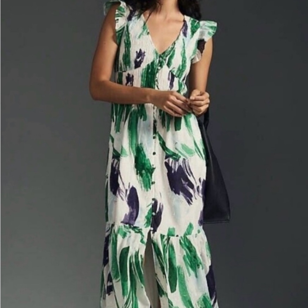 Anthropologie Peregrine Green and Blue Midi Dress